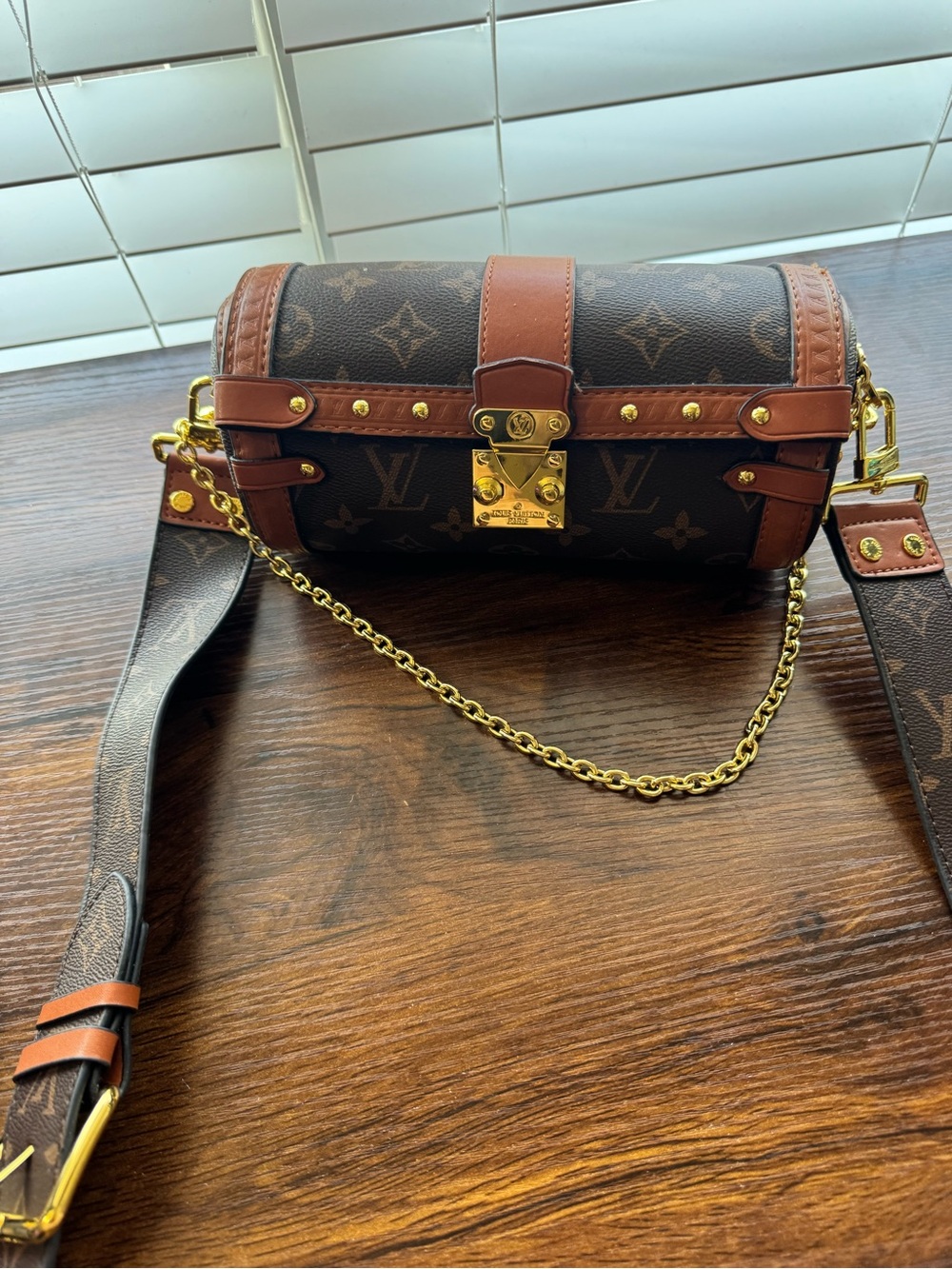 Louis Vuitton Monogram Canvas Papillon Trunk Cylindrical Crossbody Purse -Brown
